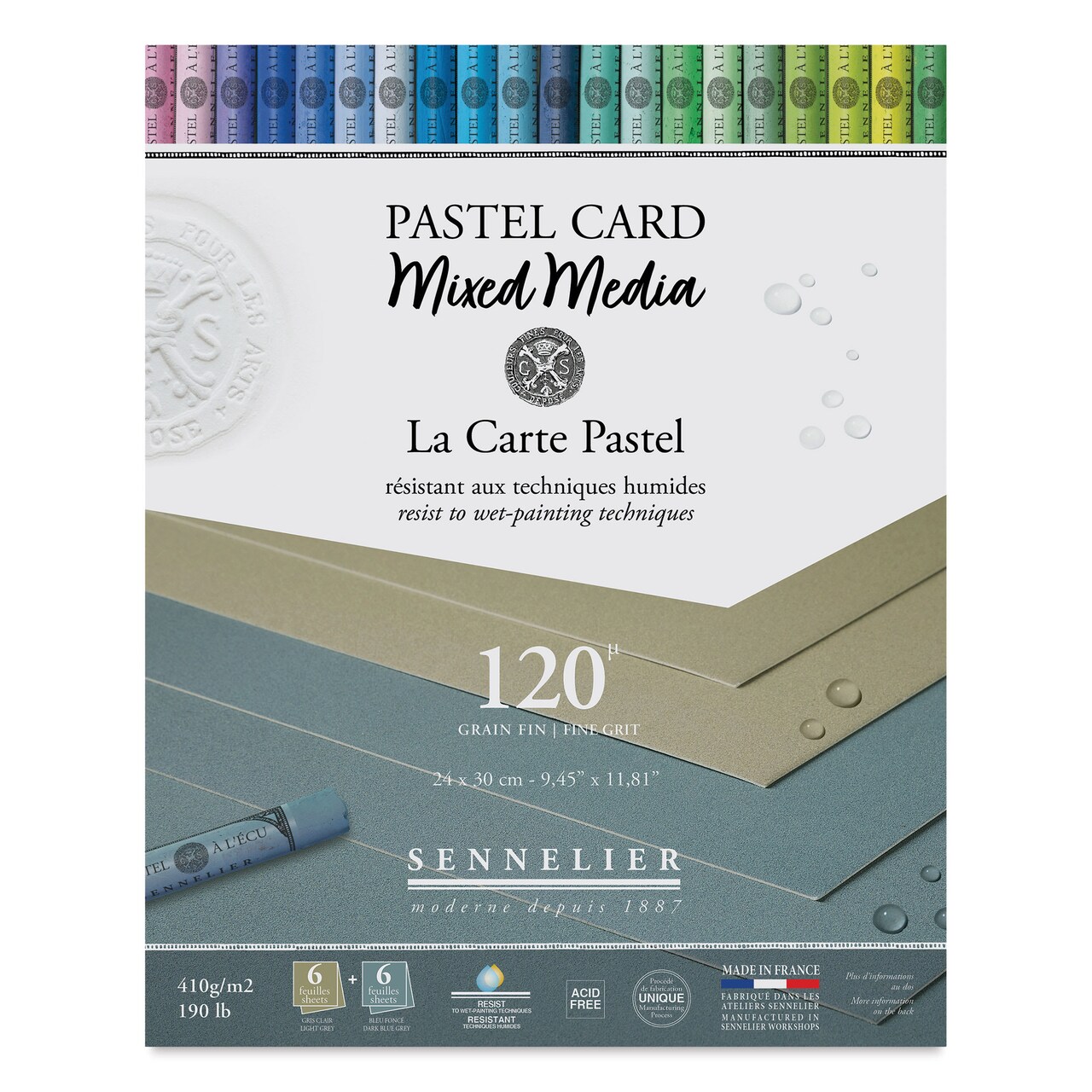 Sennelier La Carte Pastel Card Mixed Media Pad - Shades of Grey, 9-1/2" x 12", 190 lb, 12 Sheets